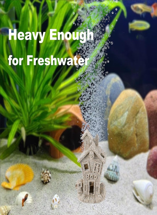 Carefree Fish حوض أسماك كيرفري، بيت مسكون، ديكور هالوين على شكل شبح، نافورة هواء، زينة مخبأ للأسماك مع أنبوب بطول 3 أقدام وحجر هواء صغير (لا يشمل مضخة هواء) - Image 4